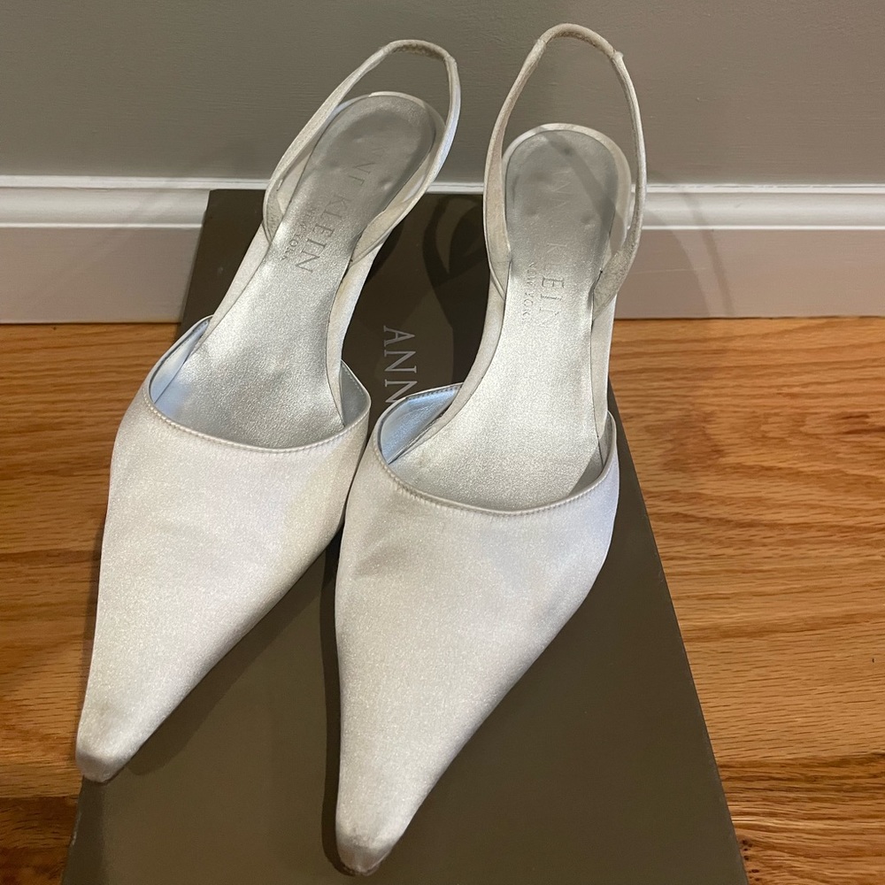 White Satin Kitten Heels